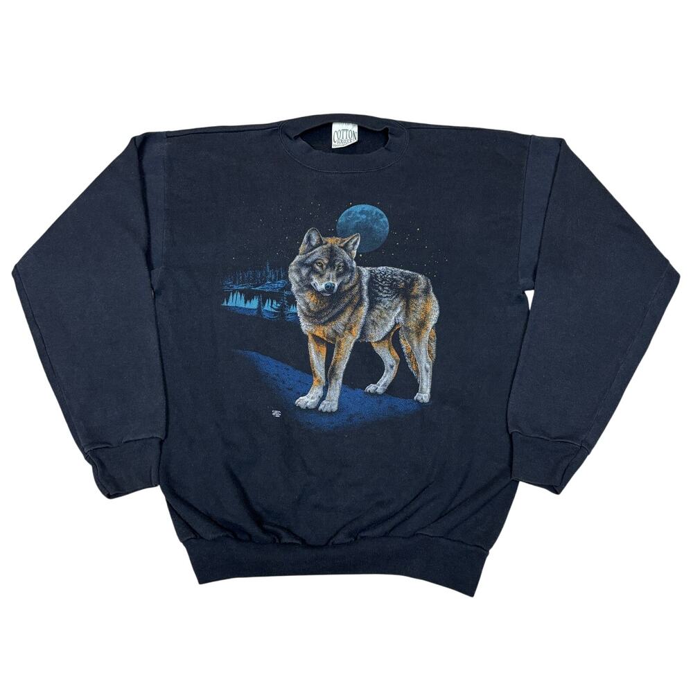 Vintage 80s Wolf Moon Crewneck Sweatshirt Men's Large Made in USA